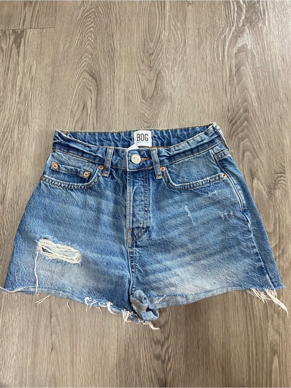 BDG Light Blue Distressed High-Rise Jean Shorts